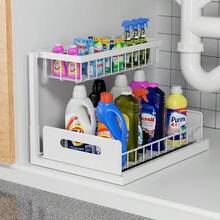 DEVA Bathroom Organizer High Duty Metal Under Sink Organizer And Storage 2 Tiers Pull-Out Under Sink Organizer And Storage For Sink Kitchen Cabinet Laundry White - White - View 1