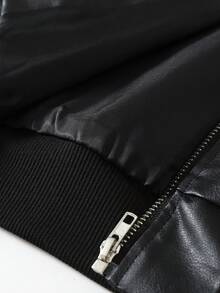 Rich Soon" Embroidered Leather Jacket, Retro American Style Lapel Zipper Jacket, Niche Design High Street Autumn/Winter Top - Black - View 11