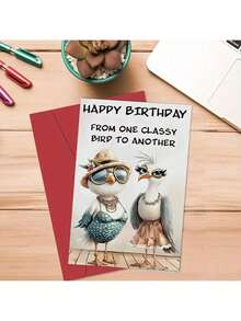 1pc Unique Bird Birthday Card, With "HAPPY BIRTHDAY FROM ONE CLASSY BIRD TO ANOTHER", Two Stylish Bird Designs, Suitable For Expressing Friendship Birthday Gifts, High-Quality Greeting Cards With Envelopes - Multicolor - View 9
