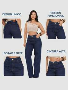 Women's Wide Leg Jeans, High Waist, Wide Leg, Dark Wash, Premium Summer Style, 100% Cotton. - Rửa tối - Xem 3