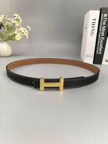 1pc Stylish Ladies' Belt, Made Of High-Quality Leather Material, With A Golden Alloy Buckle, Can Be Matched With Pants And Skirts For Daily Wear. - Work - View 8