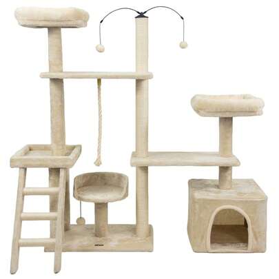 Mighor Arranhador de gato grande, luxuoso, ajustável, multifuncional com casa, camas, poleiros, escada e brinquedo giratório