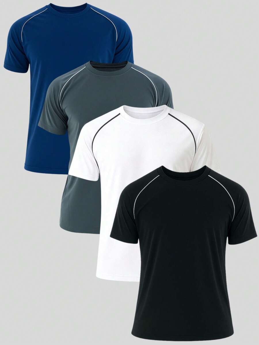 Kit 3 Men's Dry Fit T-Shirt Gym Training Running Cycling Basic Plain Blouse Shirt Workout Everyday - 白色 - 查看 1