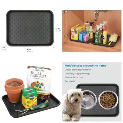 74467 Under Sink Drip Protector Tray Kitchen Cabinet, Bathroom, Entryways, Black, Pack of 2