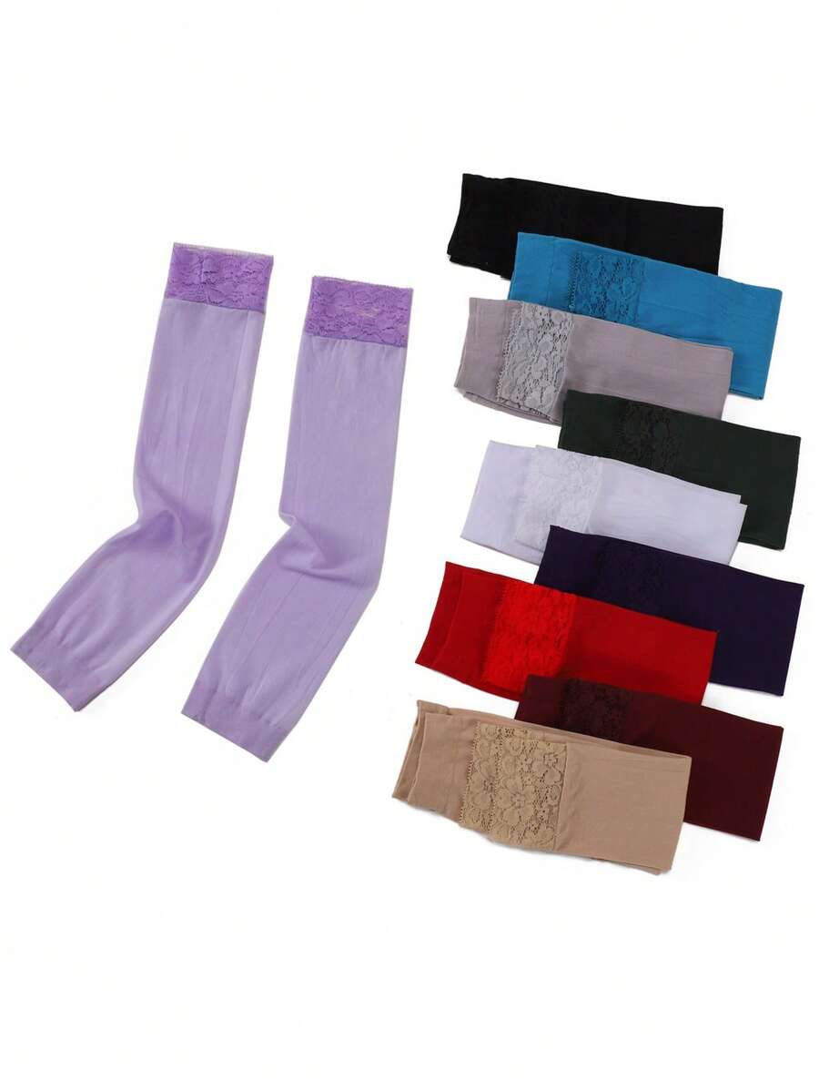 1 Pair Solid Color Thin Elastic Lace Hollow Cuff Breathable Arm Sleeve Covers For Women To Prevent Exposure - Multicolor - View 1