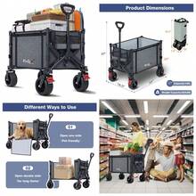 Collapsible Wagon Cart Foldable With Big Wheels Brakes, 250lbs Folding Utility Lightweight Garden Wagon, Portable Grocery Cart For Camping Shopping Sports Pets, Grey - 灰色的 - 查看 2