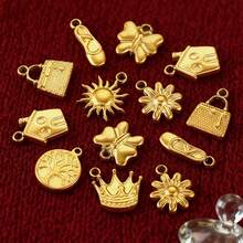1/10pcs Stainless Steel Charm Set - 18K Golden Plated, Includes House, Tree Of Life, Butterfly, Sun, Bag, Crown, Flower & Shoe Pendants For DIY Jewelry Making - Multicolor - View 6