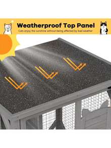 Mobile Weatherproof Catio – 70" Rolling Cat Condo With Elevated Perches, Loft Hideout, Scratching Post & Locking Wheels,Thanksgiving,Christmas Gift - 灰色 - 查看 6