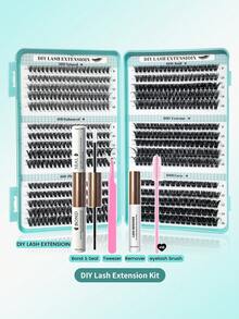 DIY Eyelash Extension Kit, Includes Adhesive, Makeup Remover, Eyelash Tweezers And Eyelash Brush - Home Use Cluster False Eyelash Glue Set - Baby Blue - View 7