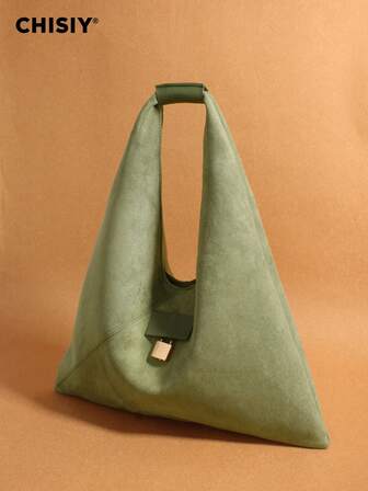 Bolso de mujer elegante de gran capacidad hecho a mano de manera original, de tela de terciopelo verde y piel sintética, versátil y casual, adecuado para el trabajo, vacaciones, viajes, compras, reuniones diarias, festivales de música, otoño/invierno