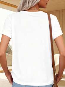 Camiseta de  con Estampado Feliz Pascua Huevos y Conejo Floral para Fiestas de Primavera - Blanco - Ver 2