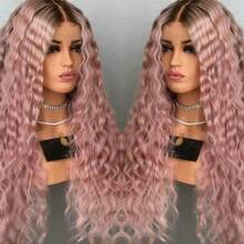 Ombre Pink With Dark Root Deep Wave 13x4x1 HD Lace Front Wigs Human Hair Glueless Wigs For Women Brazilian Kinky Curly T Part Lace Frontal Wig Natural Hairline 250 Density Pink Colored Pre Plucked With Baby Hair Natural Look Hairpiece Wig For Party Daily Use - 根根分明與漸層 - 查看 1
