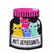 1pc Cartoon Embroidered Patch, Cute Punk Cat Embroidery Cloth Sticker, DIY Accessory, Badge, Heat-Seal Patch - Animal Embroidery DIY Patches - View 1