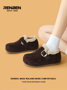 RENBEN 1双女士系带厚底鞋，2025秋冬新款，加厚鞋底，保暖内里，超柔软，套脚式，加厚保暖外穿鞋，学生加厚鞋底，增高鞋内，保暖冬鞋 - 棕色 - 查看 6