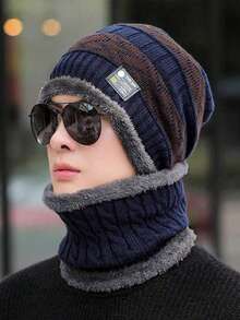 1pc Men's Simple Knitted Scarf & Hat Set, Warm Thick Knitted Hat With Face Mask, Suitable For Outdoor Activities, Halloween And Other Winter Accessories - Multicolor - View 3