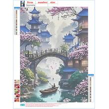 1 Set 5D Diamond Painting Kit - "Sakura Falling On Blue Eaves: Idyllic Spring Watertown With Boats On The Bridge" - Large Size Full Diamond Art DIY Diamond Painting Kit, Frameless Mosaic Full Round Acrylic Diamond Art DIY Diamond Painting Kit, Suitable For Home And Office Desktop Decor, Tabletop Decor And Wall Decor, Ideal Home Decor Gift For Living Room, Bedroom, Study - Multicolor - View 3