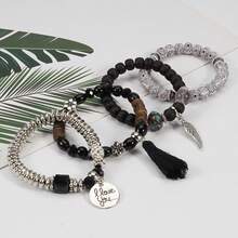 女士波西米亚风多层手链，饰有翅膀和菩提花珠子元素 - 白色 - 查看 4