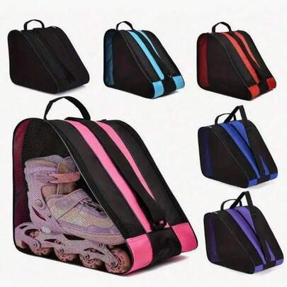 Diese Unisex-Schlittschuhtasche ist perfekt für Schlittschuhe, Rollschuhe und Inlineskates. Das geräumige, dreilagige Design mit verstellbaren Schultergurten bietet idealen Stauraum für Rollschuhe, Schlittschuhe, Quad-Skates, Inlineskates, Eiskunstlaufschuhe und Hockeyschuhe. Leicht und geräumig, kann sie auch als Skateboardtasche verwendet werden. Das perfekte Geschenk für Outdoor-Sportbegeisterte und Skater.