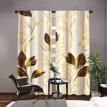 2 pièces Rideaux élégants à imprimé feuille, design artistique abstrait doré et marron, rideaux en polyester semi-transparents, durables et lavables en machine, avec passants pour tringle (tringles non incluses), convient pour le bureau, le salon, la chambre, la salle à manger, la cuisine, la salle de bain, le bureau. Rideaux semi-transparents faciles à installer, décoration d'intérieur quotidienne, convient pour toutes les saisons - Multicolore - Voir 8