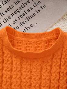 Girls' Round Neck Knitted Vest With Bow Design, Solid Color, Spring/Summer/Autumn - Orange - View 4