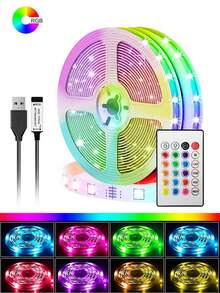 RGB LED灯带，5V USB供电，带24键遥控器 – 可变色氛围灯，适用于卧室、电视背光、游戏室和万圣节/圣诞节装饰 – [可选长度：3英尺至131英尺]