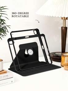 360°旋转亚克力黑色保护壳，适用于第九代、第十代、第十一代、A16、Air 1/2/4 2025、Pro 11/12.9，高透明度亚克力材质，带360°旋转支架和内置笔槽 - 黑色 - 查看 5