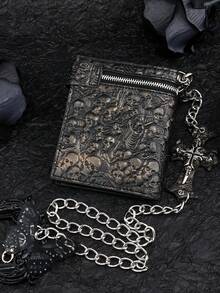 1pc High Quality New Retro Men's Wallet Short Style Fashion Wallet PUNK Cross Men's Bifold Zipper Wallet Casual Coin Purse Outdoor Portable Chain Wallet Card Holder For Men Money Wallet Mini Wallet Purse Wallet Small Wallet Wristlet Wallet Gifts For Men Men Gifts Wallet Men Wristlet Keychain - Bronze - View 3