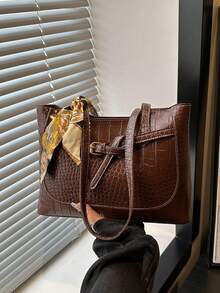 حقيبة كتف نسائية عصرية ذات لون أحادي عالية الجودة متعددة الاستخدامات قطعة واحدة - بني داكن - مشاهدة 7