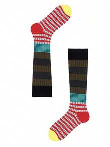 1 Paar/2 Paar Damen Farbblock gestreifte Kniestrümpfe, Retro-Ästhetik Socken, Mode Schlankheits-Socken für Frühling & Herbst, Y2K, gemütlich - Verschiedenfarbig - Übersicht 22