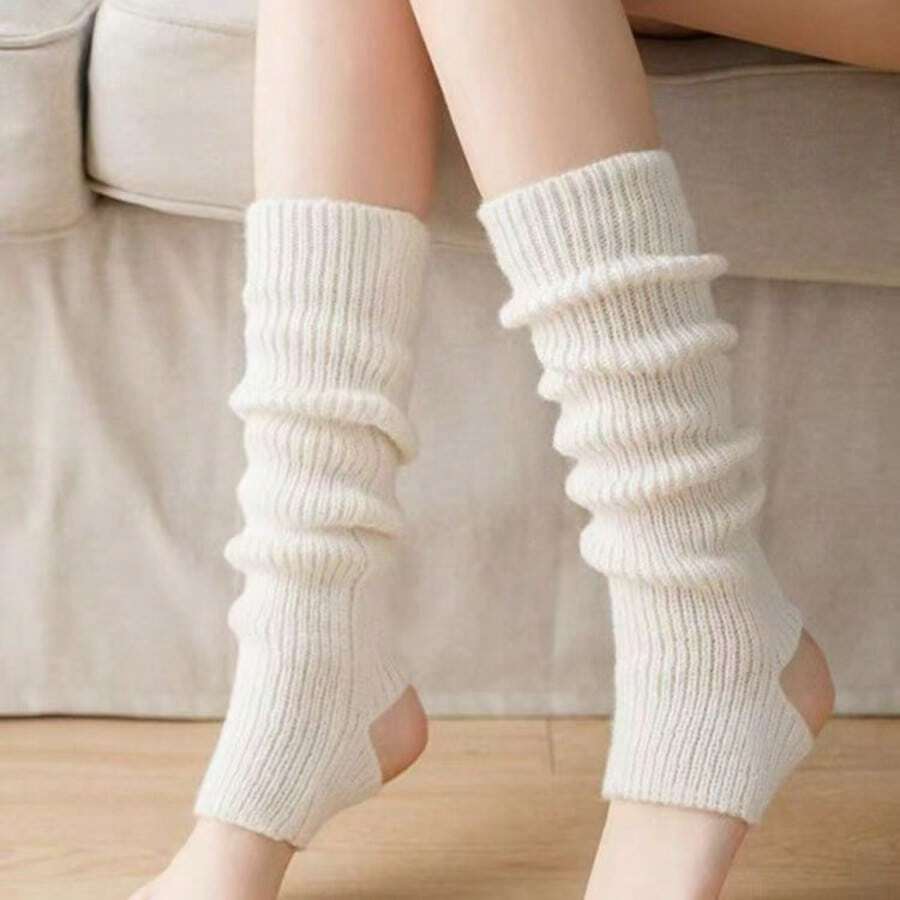 Knitted Sock Covers For Women In Spring And Autumn, Winter Styles, Pile Socks, Long Leg Socks, Calf Socks, Tricolor Styles, Middle Leg Socks, Y2k Foot And Leg Covers, Ballet Pile Socks, Fashionable Velvet Socks, Suitable For Daily Wear, Autumn And Winter Styles - trắng - Xem 1