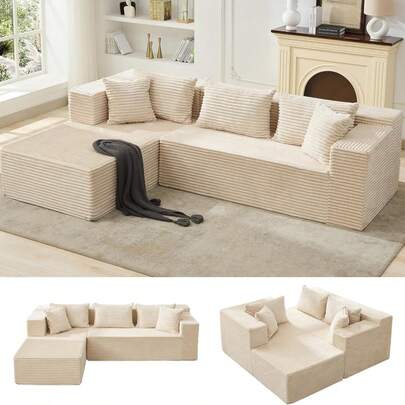 Sofá seccional modular en forma de L, cómodos sofás seccionales de 3 plazas de nube esponjosa de 106 pulgadas para la sala de estar, sofá de silla de gran tamaño con asiento profundo, no se requiere montaje