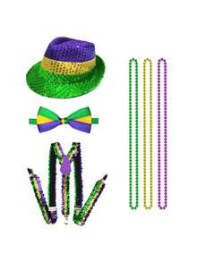 D EXCEED 6Pcs Patrick's Day Plaid Fabric Fedora Hat And Bow Tie Set, Green Irish Cap Party Cosplay Costumes Accessory For Women - Multicolor - View 12