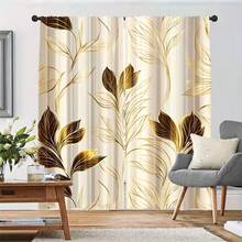 2 pièces Rideaux élégants à imprimé feuille, design artistique abstrait doré et marron, rideaux en polyester semi-transparents, durables et lavables en machine, avec passants pour tringle (tringles non incluses), convient pour le bureau, le salon, la chambre, la salle à manger, la cuisine, la salle de bain, le bureau. Rideaux semi-transparents faciles à installer, décoration d'intérieur quotidienne, convient pour toutes les saisons - Multicolore - Voir 6
