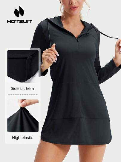 HOTSUIT Damtröjor med långärmad huva och ficka, halv dragkedja, för sommaren, utomhus, löpning, lätta fisketröjor, julklapp