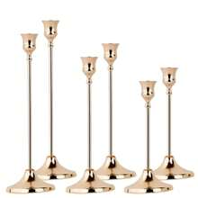 12pcs Elegant & Romantic European Candles For Dinner, Wedding Decoration, 6pcs Tabletop Candle Holders, Conical Metal Candle Holders, Room & Home Decor - Gold - View 12