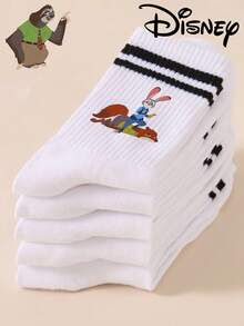 Disney 1 Pair/5 Pairs/10 Pairs Women's Mid-Calf Socks - Pattern, Couple Mid-Calf Socks, Two-Stripe Sports Mid-Calf Socks, Versatile Style, Suitable For Daily Wear And As Holiday Gifts - Multicolor - View 5