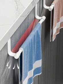 1pc Stainless Steel Towel Rack - Strong Adhesive Hook, Suitable For Bathroom, Kitchen Cabinet | Can Hang Towels, Dishcloths, Gloves | Space-Saving & Anti-Rust Design - Black - View 7