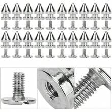 20 Piezas Punk Cone Spikes Studs, Screwback Studs Remaches Metal Bullet Spikes Studs para Ropa Leather Decoración Accesorios 8x13.5cm(8 * 13,5mm plata) - 8*13,5 mm plano - Ver 8