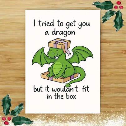 “1张趣味龙主题礼品贺卡，含信封（11厘米 x 16厘米 x 4.33英寸 x 6.29英寸） - 异想天开的盒装龙插画，是为送礼场合增添乐趣的理想之选，贺卡|趣味庆祝卡|纸质贺卡”