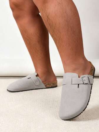 Wide Fit Men's Casual Solid Color Slip-On Mules, Comfortable Non-Slip Durable Soft Sole, Round Toe Design, Comfortable Fabric Upper, PVC Sole, Slip-On Closure, Suitable For Outdoor Activities All Year Round