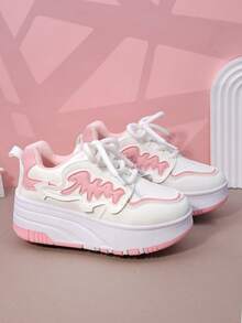 Kids' Roller Skate Shoes With 4 Wheels, Detachable Wheeled Sneakers, Lace-Up Heelys Roller Shoes, Fashion Casual Shoes For Boys And Girls - Pink - View 9