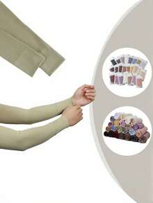 1pc Women's Solid Color Breathable Elastic Silk-Like Ribbed Arm Sleeve, Fashion Anti-Flashing Skin-Friendly Arm Warmer - Multicolor - View 6