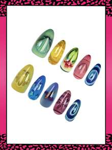 24 قطعة أظافر وهمية بشكل اللوز المتوسط، بتصميم جمالي عتيق بأشكال أصداف البحر والزهور والفراشات والنُّحل، أظافر وهمية كاملة لامعة للنساء والفتيات، مناسبة للمناكير وكهدية - متعدد الألوان - مشاهدة 3