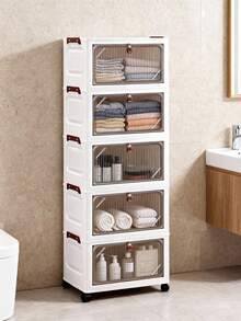 1pc Portable Folding Wardrobe, (38cm-58cm Wide) Plastic Flip-Top Storage Cabinet, Collapsible Clothes Organizer, Living Room Toy Cabinet, Snack Cabinet, Kitchen Floor Standing Shelf, Christmas & Halloween Gift, Bathroom Tissue Box, Bedroom Storage Rack, Foldable Shoe Rack - 透明 - 查看 9