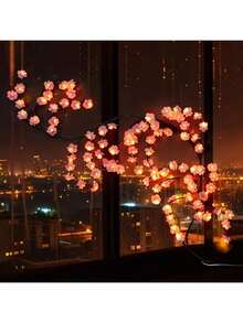 AMILL 96/144 LEDs Cherry Blossom Tree Vine Design Lights, USB Plum Blossom Tree Branch Lights, 8 Modes For Indoor Decoration, Suitable For Spring Festival, Wedding, Valentine's Day, Thanksgiving Day, New Year's Day, And Other Holiday Party Decoration - 粉色 - 查看 5