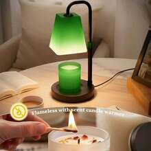 xoddi 1 PCS Candle Warmer Lamp With Timer, Frosted Lampshades Eye Protect Scented Candle Jars Electric Wax Melter Bedroom Bedside End Table Desk Night Light Adjustable Height Warm White Aethetic Room Decor Dimmer House Warming Home Women Gifts Metal Base-(Green) - 美規A型插(110-127V) - 查看 5