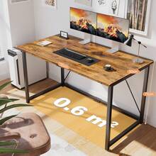 Computer Desk Office Table - Brown Top With Wood Effect Design - Black Frame - Narrow Desk For Laptops And Desktop Computers - Work Table For Offices, Home Offices, Sewing - 亮橙色 - 查看 8