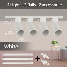 6件套轨道灯套装，黑/白嵌入式筒灯，GU10灯座，可更换GU10灯泡，冷白光/中性白光/暖白光，LED吸顶灯，吸顶射灯，吸顶轨道射灯，专业商业照明灯具，包含轨道和配件，适用于卧室、客厅、厨房、展厅、商场、酒店等场所。 - GU10軌道燈套裝 - 查看 31