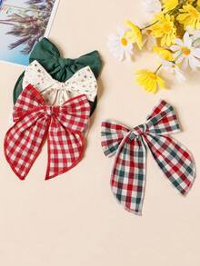 1/4pcs Women's Bow Hair Clips, Plaid School Style Ponytail Clips, Solid Color Star Dotted Square Hair Clips, Cute Fabric Plaid Hair Clips, Great Gift For Loved Ones And Friends, Claw Clips, Hair Slide, Hair Barrettes - Multicolor - View 6