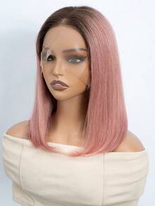 QVR QUEEN VIRGIN REMY QVR Ombre Pink Bob Lace Front Wigs Human Hair Straight Bob Transparent Lace Frontal Wig Pre Plucked With Baby Hair Closure Bob Wig Glueless - S4/PINK - View 4